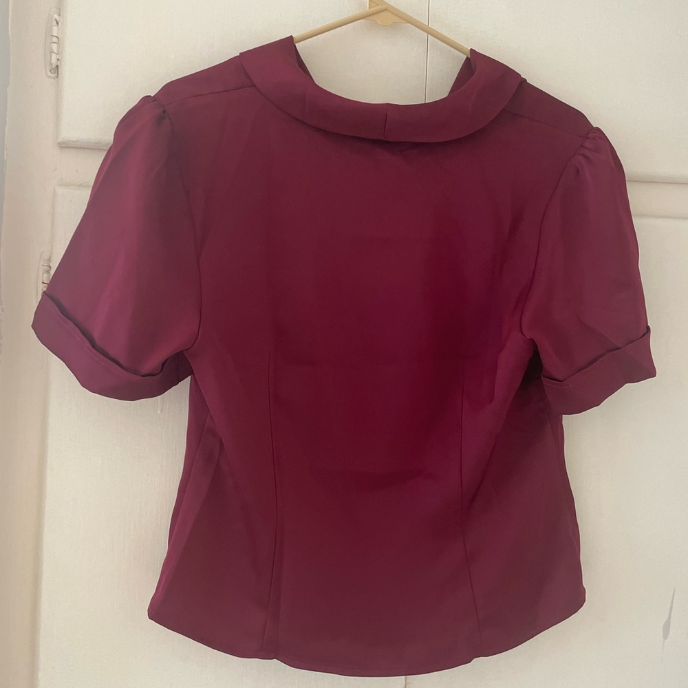NWT RIHOAS Elegant Wine Red / Burgundy / Maroon Short Sleeve Blouse - Picture 5 of 5